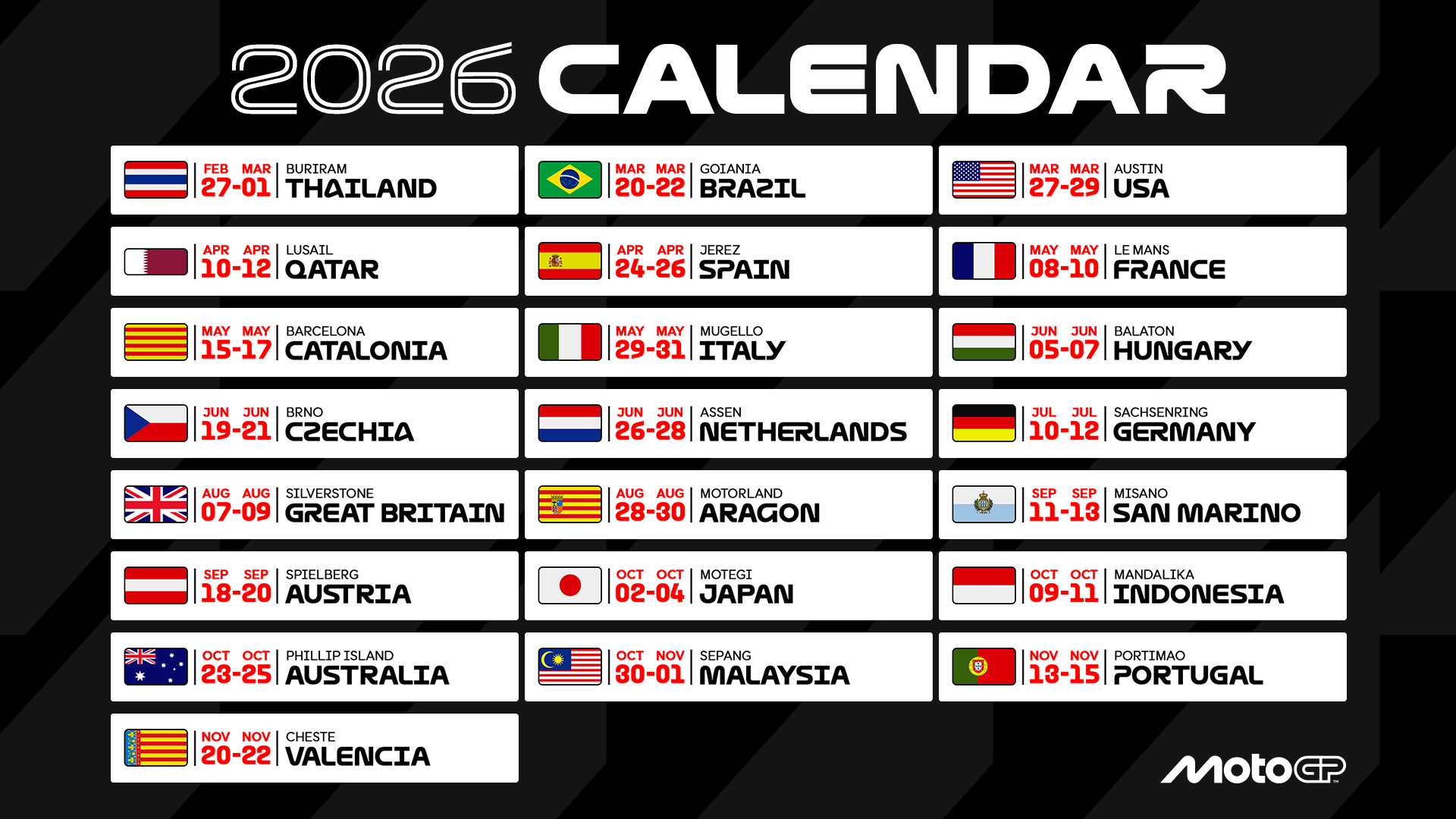 2026 MotoGP calendar revealed
