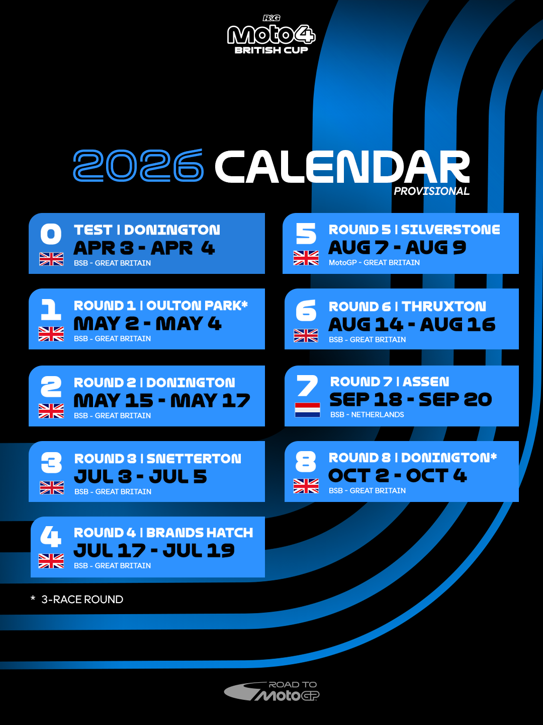 2026 R&g Moto4 British Cup Calendar Released